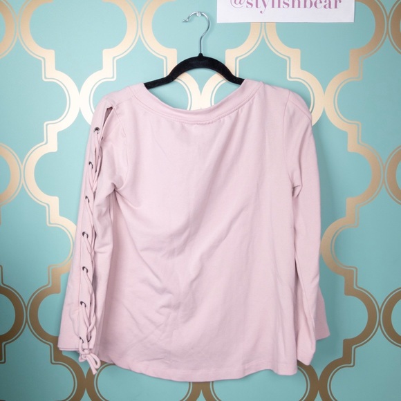 Halogen Sweatshirt Dusty Pink Lace Up Sleeve - Picture 2 of 3